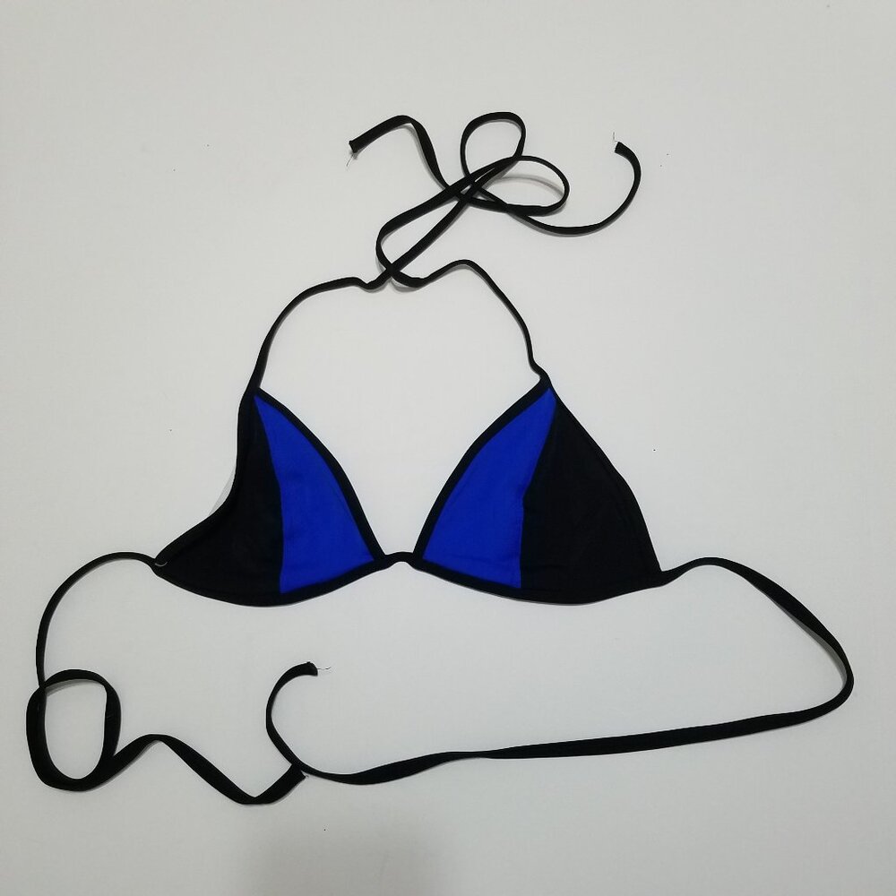 PINK Victoria's Secret Black and Royal Blue Triangle Bikini Top